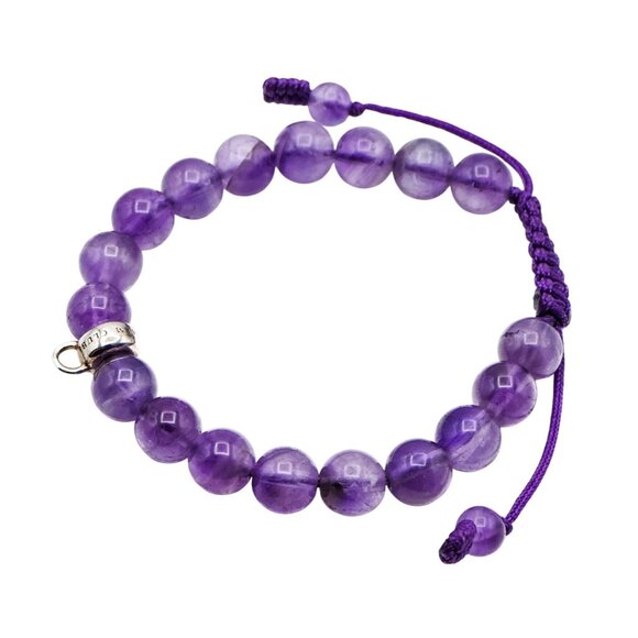 Thomas Sabo Amethyst Beaded Charm Carrier Bracelet Adjustable Cord 5.9 Inches - Picture 4 of 5